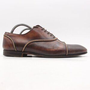 YSL Saint Laurent Rive Gauche Men's Size EU 42 Brown Leather Derby Cap Toe